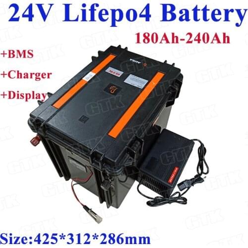 LiFepo4 24V 180Ah 200Ah 220Ah 240Ah lithium battery pack with BMS for 2000w camper caravan motorhome solar energy +20A Charger