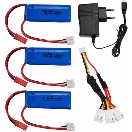 7.4V 600mAh 20C Lipo Battery with charger cable for WLtoys K969 K979 K989 K999 P929 P939 RC Car Parts 2s 7.4v Battery