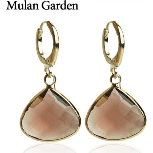 M&G Gold Khaki Water Drop Earrings for Women Glass Pendant Statement Dangle Earring Fashion Jewelry Female Accessories Wholesale