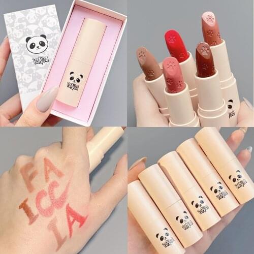 Cute panda Matte Lipstick Tubes Waterproof Long Lasting Sexy Purple Lipstick Pigments Makeup Never Fade Away TSLM2