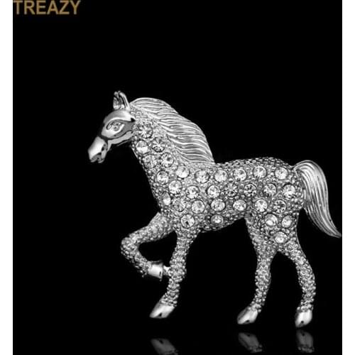 Lovely Horse Brooches with Rhinestone Fashion Silver Color Animal Crystal Brooches Pins for Women Men Christmas Gifts