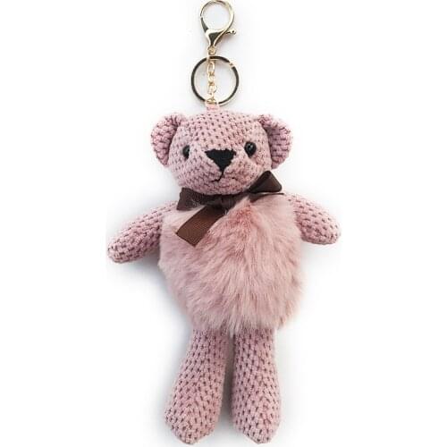 Cute Bear Keychain Faux Rabbit Fur Ball Plush KeyChain Keyring Women Handbag Car Key Holder Bag Pendant Toys for Kids Party Gift