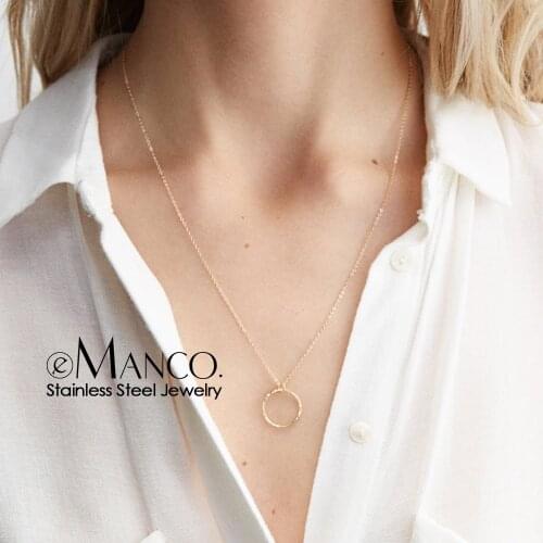 E-Manco Fashion Gold Color Stainless Steel Necklaces Women Minimalist Round Pendant Necklace for women Brand Necklace Jewelry