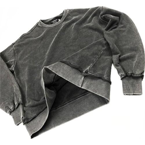 Kanye West Black Distressed Sweatshirt Relaxed Raglan Pullover Men Hip Hop Streetwear