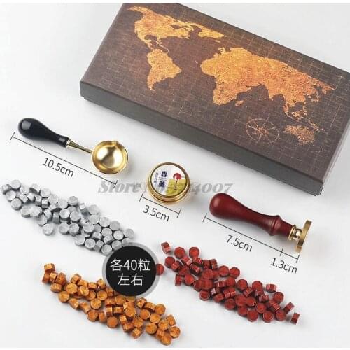 2021 DIY Custom Stamps Wax Seal Box Kit Detachable Stamp Spoon Set Sealing Beads Envelope Wedding Packaging Gifts Postcard