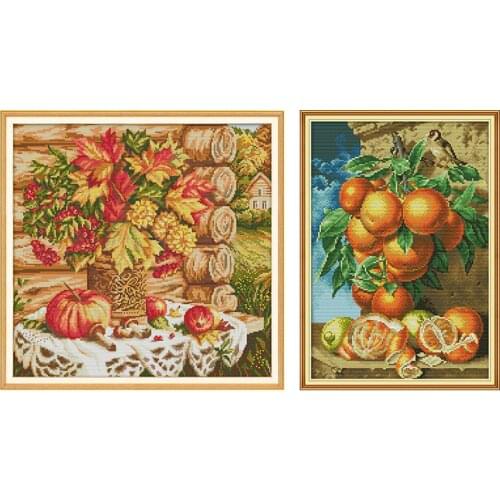 Cross Stitch Embroidery Kits 14CT A Harvest of Autumn Flowers Cross Stitch Patterns 11CT Printed Canvas DIY Handmade Needlework