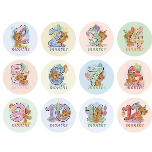 12 Pcs Month Sticker Baby Photography Milestone Memorial Monthly Newborn Kids Commemorative Card Number Photo Props Accessories