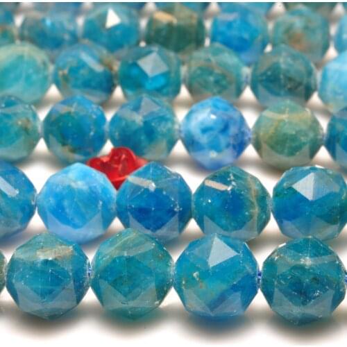 Natural Blue Apatite Diamond Faceted Round Loose Beads Wholesale Gemstone Semi Precious Stone Bracelet Necklace Jewelry Making