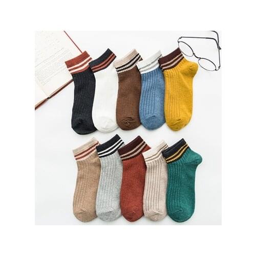 Women Spring Summer 10 Pairs Set Ankle Socks Breathable Female Soft Cotton Stripes Student Footwear Comfortable Low Cut Socks