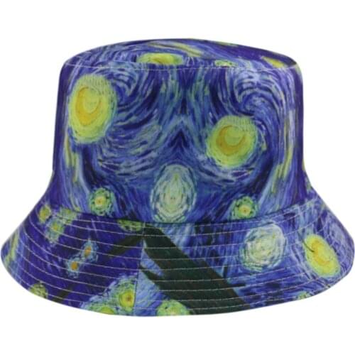 Winfox New Bucket Hats For Womens Mens Fashion Starry Night Painting Women Bucket Cap Chapeau Gorro