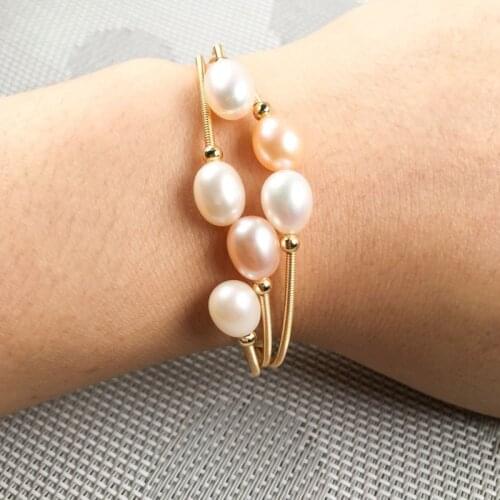 New freshwater 100% natural white pearl bracelet zinc alloy jewelry provides the best birthday gift for women size 7-8mm