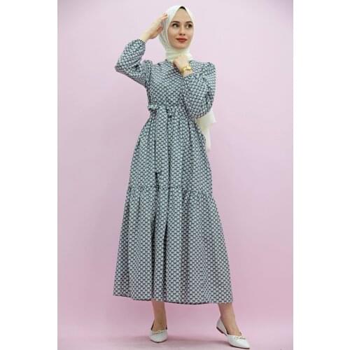 New Season Summer Trend Muslim Dress Flower Pattern Hijab Dress Gray