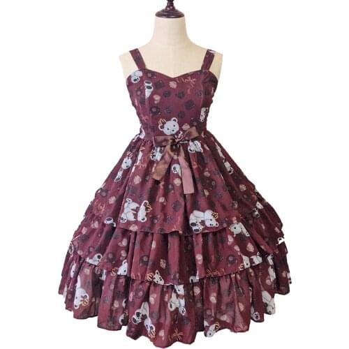 Lolita Dress Red Straps White Bear and Chocolate Print Lolita JSK Dress
