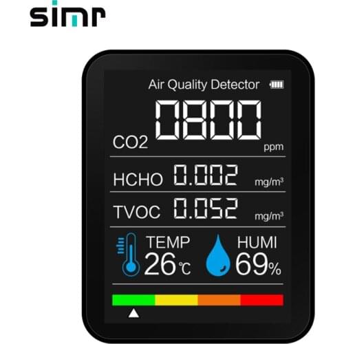 Simr 5 in1 Ambient Air Monitor CO2 Carbon Dioxide Pollution indoor Meters Portable Air Quality Monitor Detector de CO2 Meter