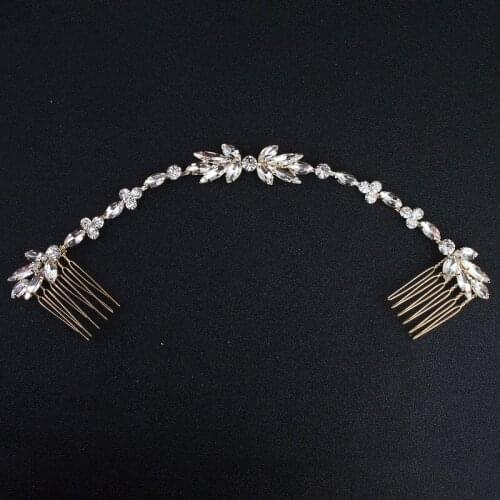 Gold Leaf Crystal Double Hair Comb Female Hair Clip Rhinestone Hair Jewelry Accessory Fashion Wedding Bridal Hair Ornaments