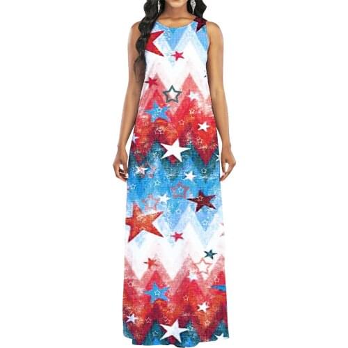 Plus Size Tank Robe Summer Thin Long Dress Vestidos July 4th Elegant Women Sexy Dress O-neck Sleeveless Slim Maxi Dress D30