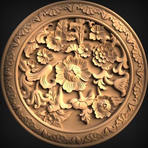 Flower Round Panel 3d STL Model Relief for CNC Router Aspire Artcam Decorative Round design Cut3D Vcarve furniture decoration