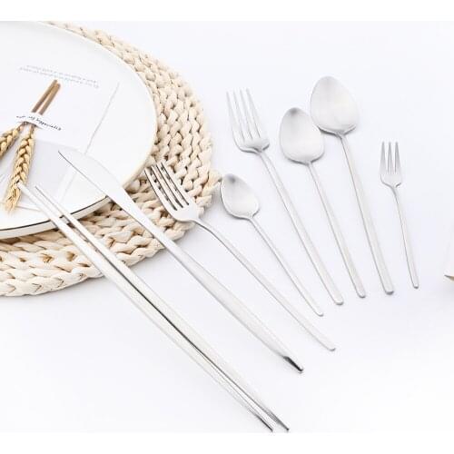 Silver Matte Cutlery Set 304 Stainless Steel Dinnerware Flatware Kitchen Dessert Fork Spoon Knife Set Silverware Tableware Set