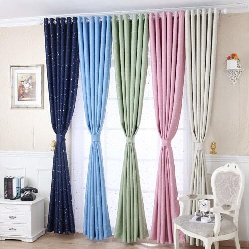 Star Printed Kids Bedroom Curtains Elegant Black Out Valances Children Window Door Decoration Grommet Top Kitchen Curtain Panels