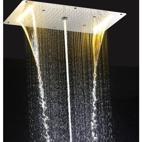 Modern LED Ceiling Shower Head Embedded Massage Rainfall Waterfall Shower Faucet Bathroom Accessories Big Shower Panel 700*380mm
