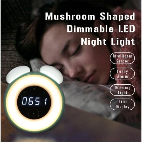 Intelligent Sensor LED Night Light Bedside Lamp With Digital Alarm Clock Home Decor Multifunction Mushroom Shaped Clock