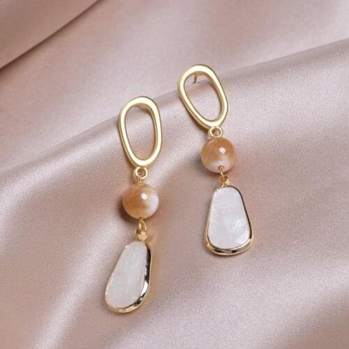 Trendy Geometric Long Drop Earrings for Women Gold Color Bead Dangle Earrings Brincos Fashion Korean Jewelry Bijoux Accessories