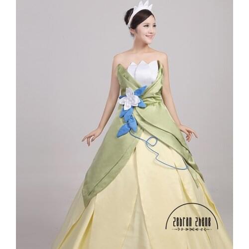 Top Quality Custom made Tiana Cosplay Tiana Princess Costume Halloween Dress Free Shipping