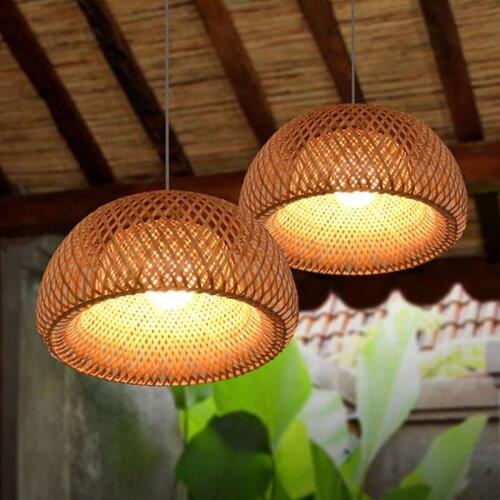 Southeast Asia Bamboo LED Pendant Lights Chinese Style Weaving Bird Cage Pendant Lamp Restaurant Cafe Bar Hanging Light Fixtures