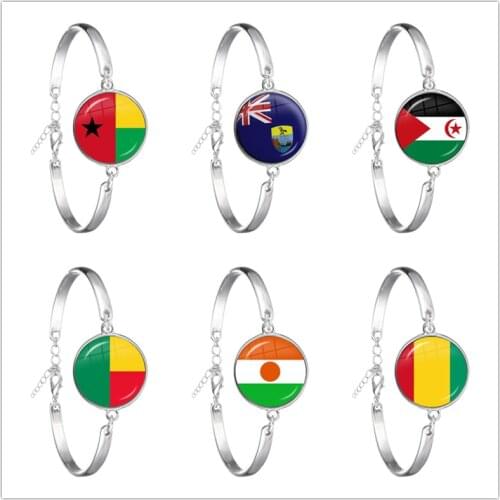 Western Sahara,Guinea,Saint Helena,Niger,Guinea-Bissau,Benin National Flag Bangle Glass Cabochon Chain Bracelet For Gift