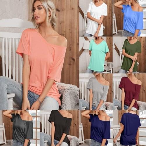 Top Womens Summer T-Shirt 2021 V Neck Loose Casual Short-Sleeved Tops Solid Color Pullover Woman T Shirts Femme Tops Ropa Mujer