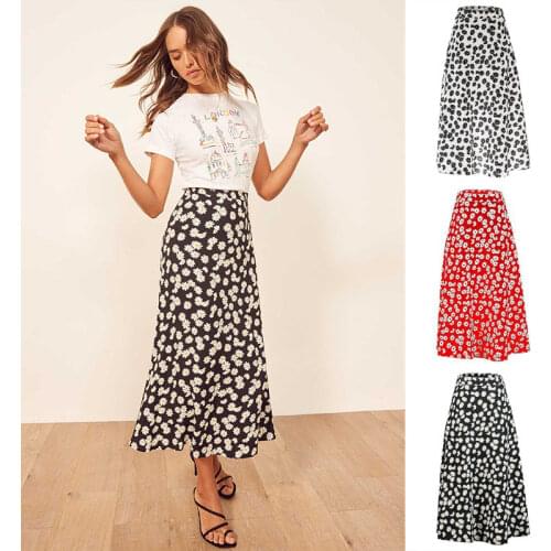 2020 Long Female Harajuku Korean Style Streetwear Elegant Skirts Zipper Summer High Waist Women Fashion Floral Daisy Skirt