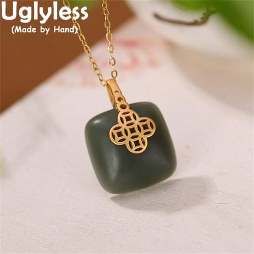 Uglyless Coins Cross Necklaces for Women Square Agate Pendants NO Chains Natural Jade Necklace Gold 925 Silver Geometric Jewelry