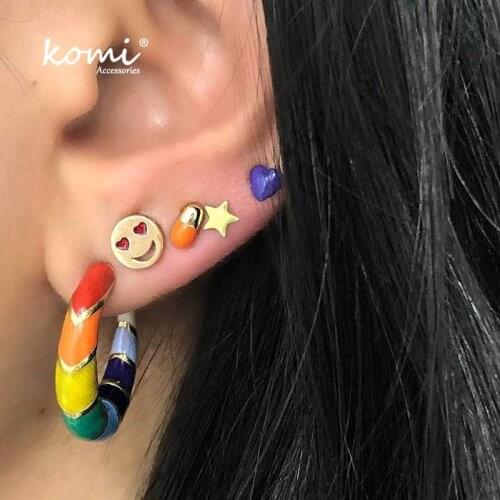 KOMi 4Styles 5pcs/set Drop Oil Heart Fruit Lips Star Earring Rainbow Stud Earring Set for Women K0524