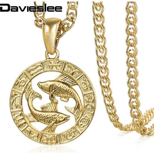Davieslee Womens Pisces Zodiac Sign Pendant Gold Constellation Pendant Necklaces For Woman Jewelry 2018 Gift Dropshipping DGP368