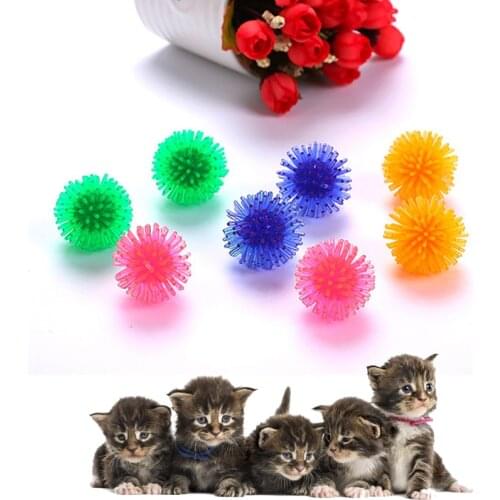 10Pcs/lot 3.5cm/5cm Random Color PVC Interactive Rubber Ball Elastic Bite Chew Cat Toys Thorn Pet Supplies
