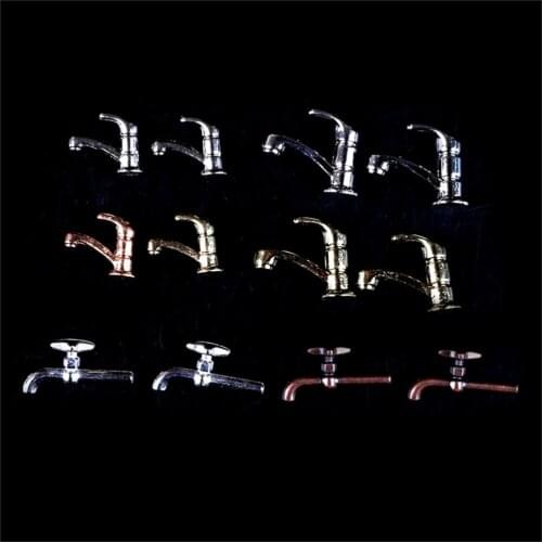 2PCS/LOT 6 Styles Doll house Bathroom Accessories 1:12 Miniature Metal Water Tap Faucet Doll house Miniature Faucet