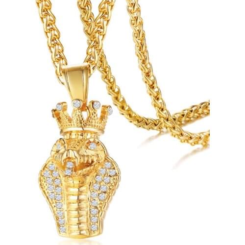 2021 King Cobra Fashionable Stainless Steel Pendant with Rhinestones European And American Style Gold For Mens Unique Necklace