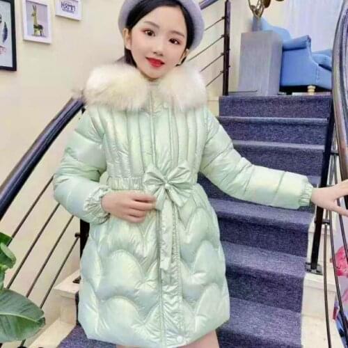 2021 Girls Winter Thicken Plus Fleece Large Fur Collar Warm and Windproof Fashionable Cotton Jacket Coat