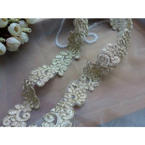 5 Yards Gorgeous Gold Tulle Alencon Corded Lace Trim Embroidery Lace Trimmings For Dance Dresses,Gowns,Garment Accessories