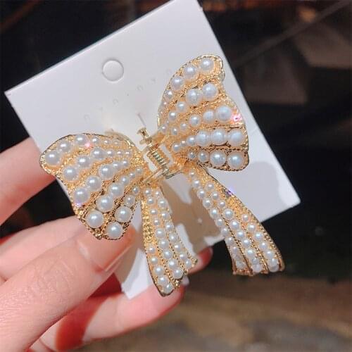 Bowknot Pearl Hair Accessories Elegant Hairpin Temperament All-Match Grasping Clip Girl With Long Hair Refreshing Hairpin