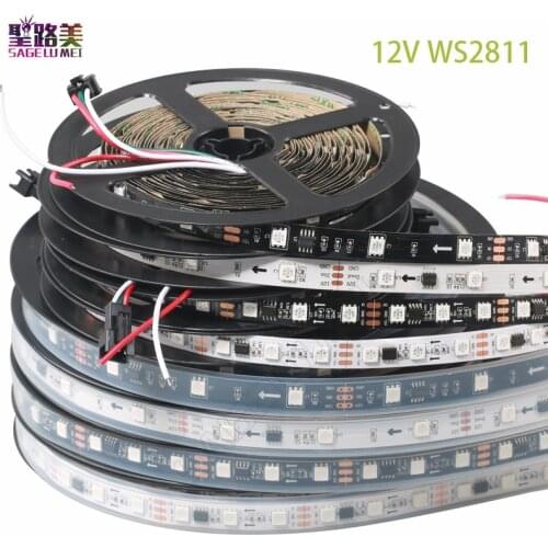 DC12V 5M WS2811 LED pixel strip light Rgb Full color 5050 Led strip ribbon flexible Addressable Digital LED tape 1 Ic Control 3