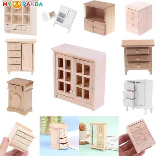 1:12 Dollhouse Miniature Wooden Cabinet Wardrobe Doll House Handcrafted Bedside Table Furniture Model Decor Mini Cabinet