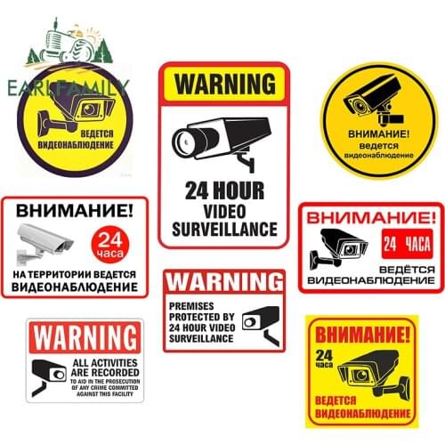 EARLFAMILY 13cm Auto Car Stickers for ATTENTION! 24 Hour Video Surveillance Sign Vinyl Car Wrap Decals Waterproof Wall Decor