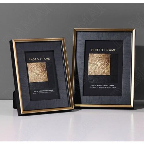 European Solid Wood Photo Frame Golden Stroke Art Study Desktop Photos Organizer Creativity Home Decoration Modern Ornaments