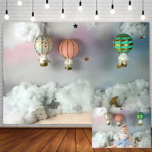 Avezano Baby Shower Backdrop Birthday Hot Air Balloon Clouds Star Photography Background Photo Studio Photophone Photozone Decor