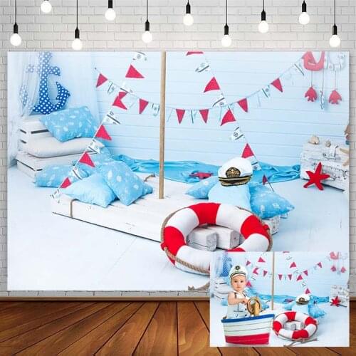 Baby Shower Backdrops Naval Navigation Subject Photography Background Lifebuoy Boy White Plank Photo Studio Photophone Photocall