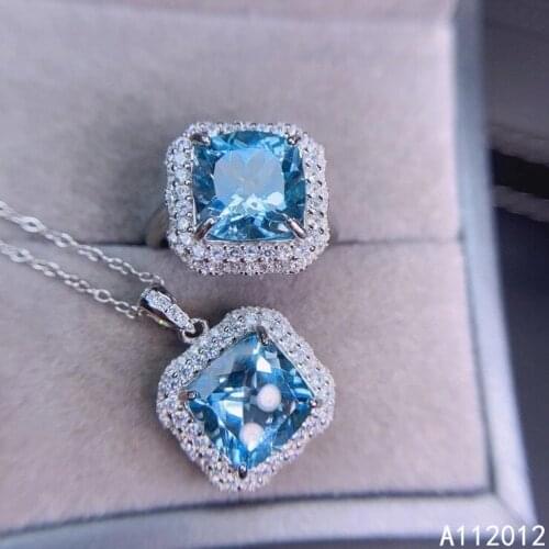 KJJEAXCMY fine jewelry natural blue topaz 925 sterling silver exquisite girl new pendant necklace ring set support test
