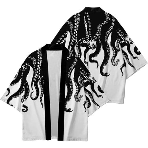 Japanese Style Octopus Print Kimono Hip Hop Cardigan Coats Harajuku Women Casual Loose Tops Streetwear Shirts
