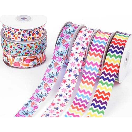 5yards/lot) 25mm Colorful Floral Print Grosgrain Ribbon for Hairbow DIY Card Gift Packing Clothing Accessories Ribbons