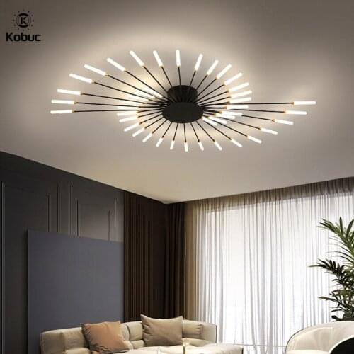 Kobuc Creative Ceiling Chandelier Led Spiral/Round Living Room 12-42 Led For Bedroom Kitchern Home Black Gold Chandelier Light